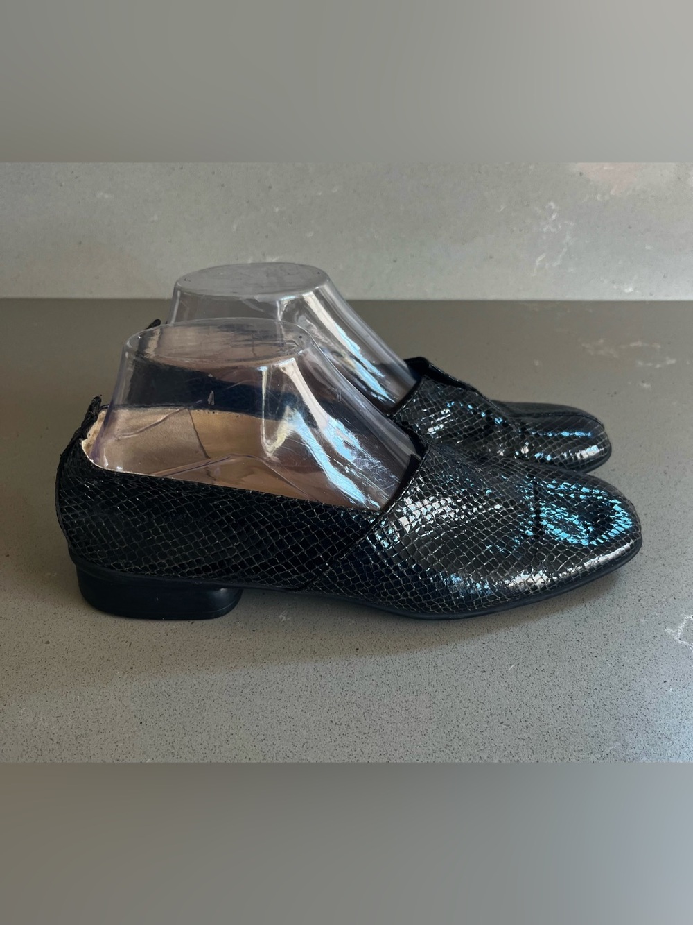 Brunate Made In Italy Leather Snakeskin Flats Square Toe Slip On Shoes Black 8 - Picture 3 of 12